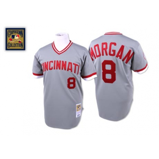 Men's Mitchell and Ness Cincinnati Reds #8 Joe Morgan Replica Grey Throwback MLB Jersey - Ujersey