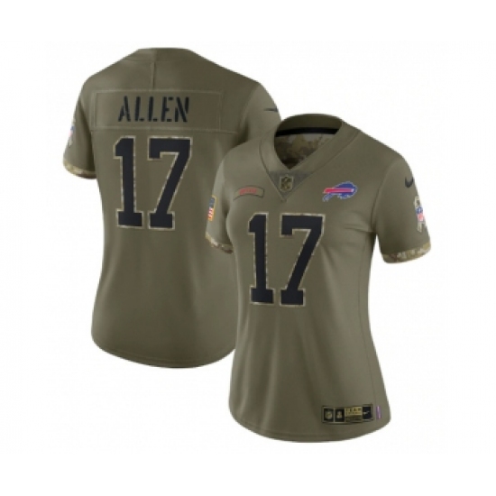 Women's Buffalo Bills #17 Josh Allen 2022 Olive Salute To Service Limited Stitched Jersey(Run Small)
