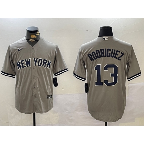 Men's New York Yankees #13 Alex Rodriguez Grey Cool Base Stitched Jersey - Ujersey