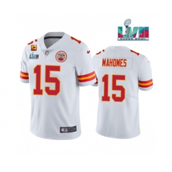Men's Kansas City Chiefs #15 Patrick Mahomes White Super Bowl LVII Patch And 4-star C Patch Vapor Untouchable Limited Stitched Jersey - Ujersey