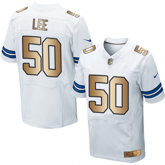 Men's Nike Dallas Cowboys #50 Sean Lee Elite White/Gold NFL Jersey - Ujersey