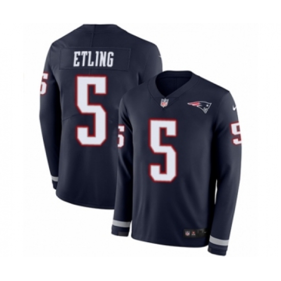Men's Nike New England Patriots #5 Danny Etling Limited Navy Blue Therma Long Sleeve NFL Jersey - Ujersey