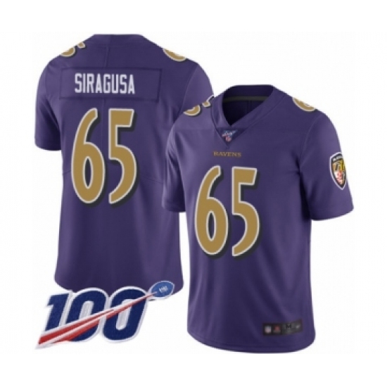 Men's Baltimore Ravens #65 Nico Siragusa Limited Purple Rush Vapor Untouchable 100th Season Football Jersey - Ujersey