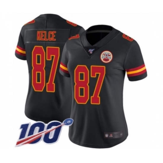 Women's Nike Kansas City Chiefs #87 Travis Kelce Limited Black Rush Vapor Untouchable 100th Season NFL Jersey - Ujersey