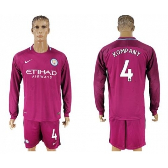 Manchester City #4 Kompany Away Long Sleeves Soccer Club Jersey