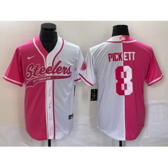 Men's Nike Pittsburgh Steelers #8 Kenny Pickett Pink White Two Tone Cool Base Stitched Baseball Jersey - Ujersey