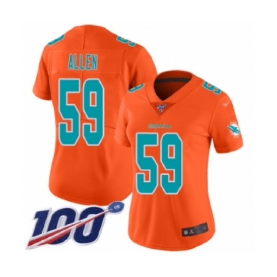 Women's Miami Dolphins #59 Chase Allen Limited Orange Inverted Legend 100th Season Football Jersey - Ujersey