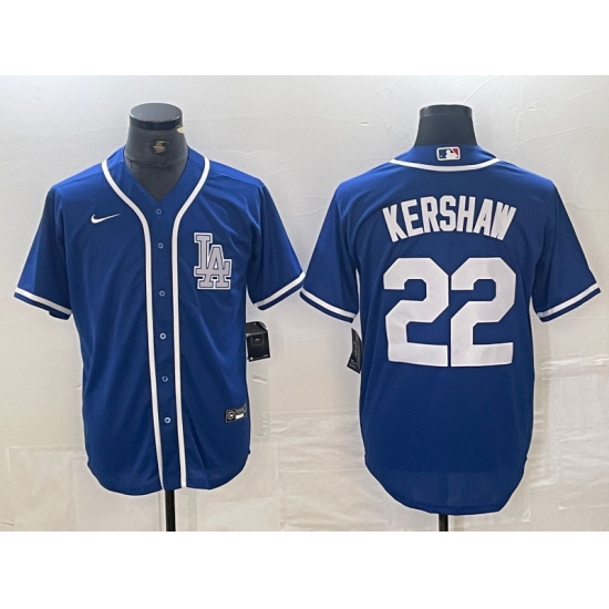 Men's Los Angeles Dodgers #22 Clayton Kershaw Blue Cool Base Stitched Baseball Jersey - Ujersey