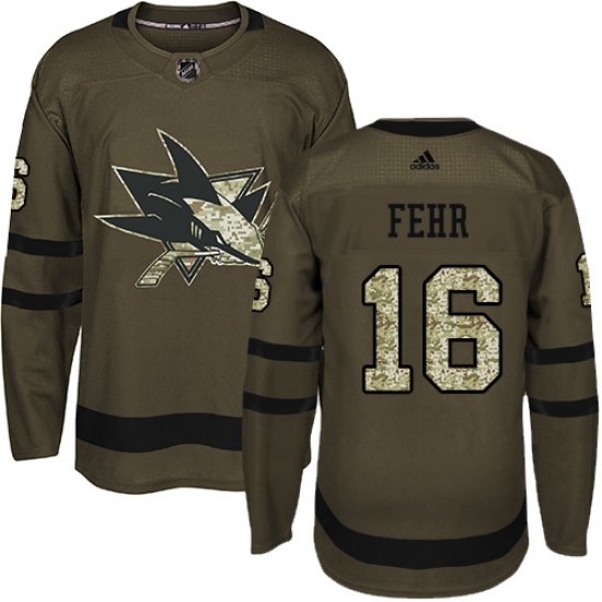 Youth Adidas San Jose Sharks #16 Eric Fehr Authentic Green Salute to Service NHL Jersey - Ujersey