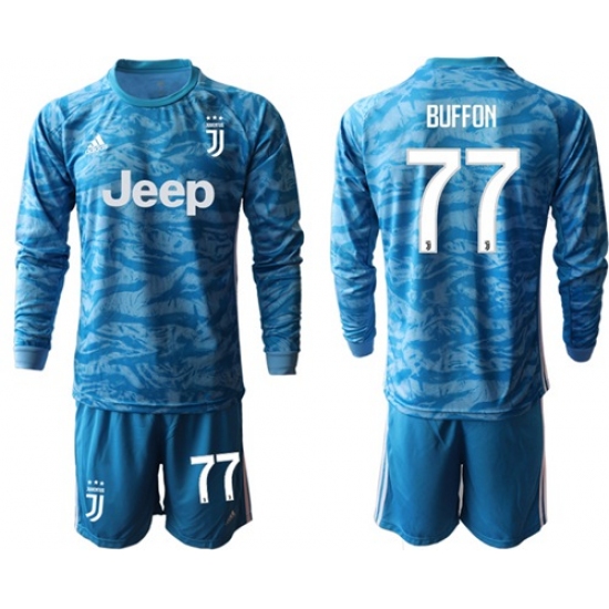 Juventus #77 Buffon Blue Goalkeeper Long Sleeves Soccer Club Jersey