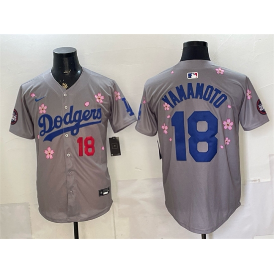 Men's Los Angeles Dodgers #18 Yoshinobu Yamamoto Grey 2025 Tokyo Series Limited Stitched Baseball Jersey - Ujersey