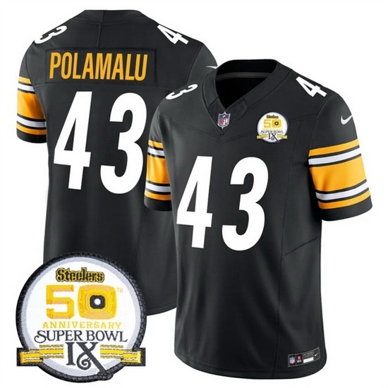 Men's Pittsburgh Steelers #43 Troy Polamalu Black 2024 F U S E 50th Anniversary Of Super Bowl IX Alternate Vapor Untouchable Limited Stitched Jersey - Ujersey