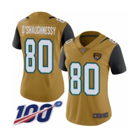 Women's Jacksonville Jaguars #80 James O'Shaughnessy Limited Gold Rush Vapor Untouchable 100th Season Football Jersey - Ujersey