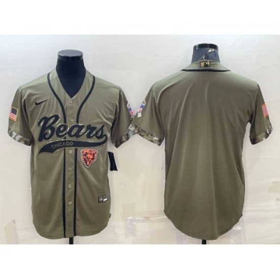Men's Chicago Bears Blank Olive Salute to Service Cool Base Stitched Baseball Jersey - Ujersey