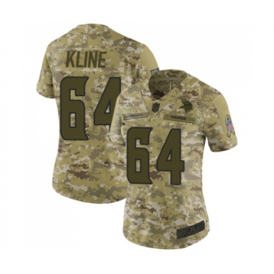 Women's Minnesota Vikings #64 Josh Kline Limited Camo 2018 Salute to Service Football Jersey - Ujersey