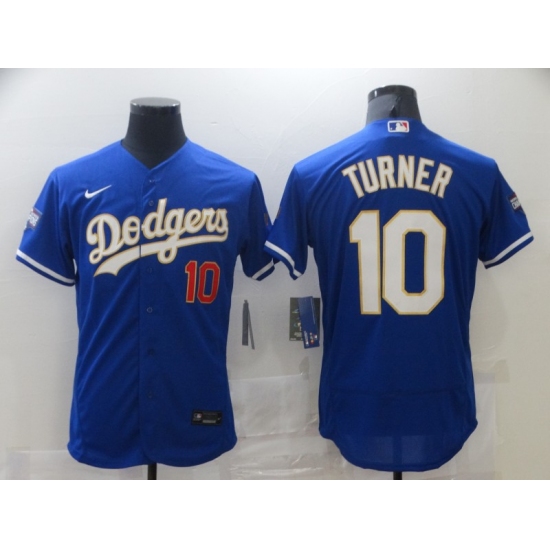 Men's Nike Los Angeles Dodgers #10 Justin Turner Blue Elite Game Champions Authentic Jersey - Ujersey