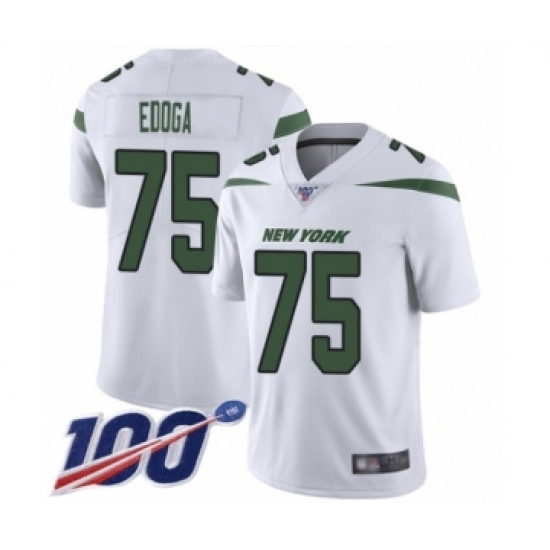 Men's New York Jets #75 Chuma Edoga White Vapor Untouchable Limited Player 100th Season Football Jersey - Ujersey