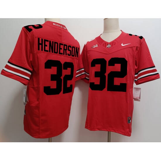 Men's Ohio State Buckeyes #32 TreVeyon Henderson C.J. Stroud Scarlet Game Red Jersey - Ujersey