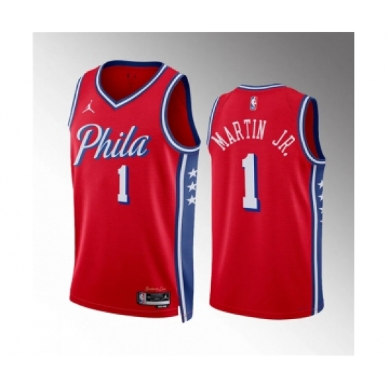 Men's Philadelphia 76ers #1 Kenyon Martin Jr Red Statement Edition Stitched Jersey - Ujersey