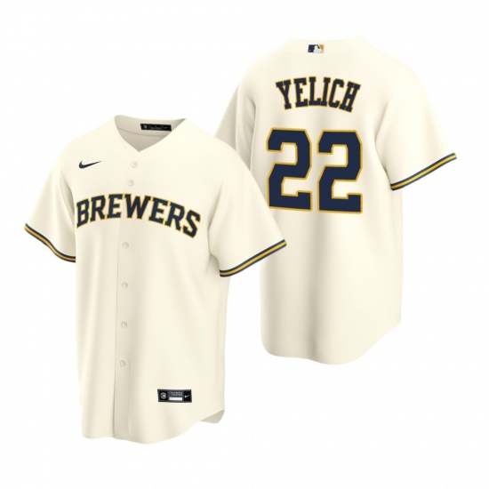 Men's Nike Milwaukee Brewers #22 Christian Yelich Cream Home Stitched Baseball Jersey - Ujersey