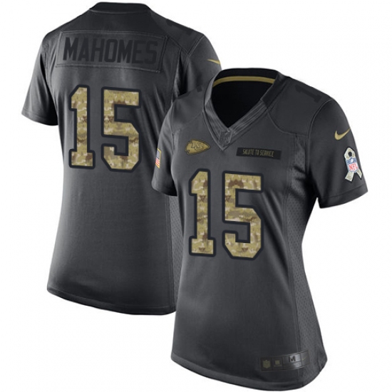 Women's Nike Kansas City Chiefs #15 Patrick Mahomes Black Stitched NFL Limited 2016 Salute to Service Jersey - Ujersey