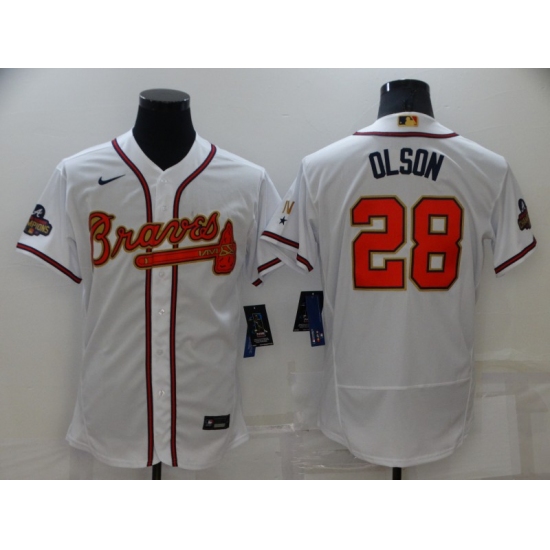Men's Atlanta Braves #28 Matt Olson White 2022 Gold Program Authentic Player Jersey - Ujersey