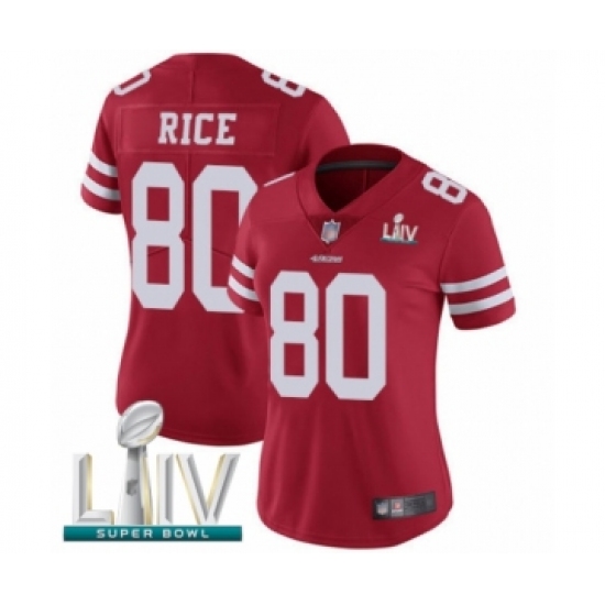 Women's San Francisco 49ers #80 Jerry Rice Red Team Color Vapor Untouchable Limited Player Super Bowl LIV Bound Football Jersey - Ujersey