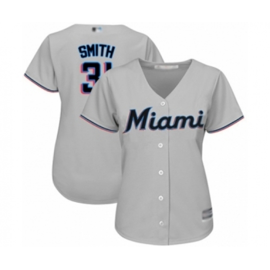 Women's Miami Marlins #31 Caleb Smith Authentic Grey Road Cool Base Baseball Player Jersey