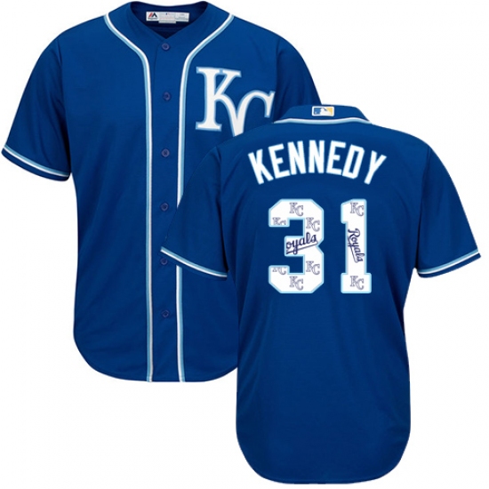 Men's Majestic Kansas City Royals #31 Ian Kennedy Authentic Blue Team Logo Fashion Cool Base MLB Jersey - Ujersey