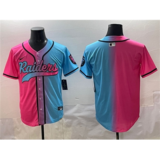 Men's Las Vegas Raiders Blank Pink Blue Limited Stitched Baseball Jersey - Ujersey