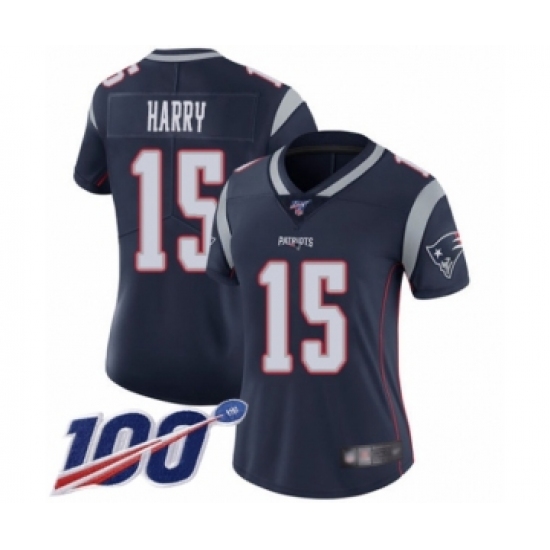 Women's New England Patriots #15 NKeal Harry Navy Blue Team Color Vapor Untouchable Limited Player 100th Season Football Jersey - Ujersey