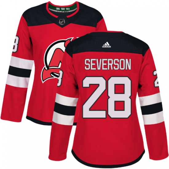 Women's Adidas New Jersey Devils #28 Damon Severson Authentic Red Home NHL Jersey - Ujersey