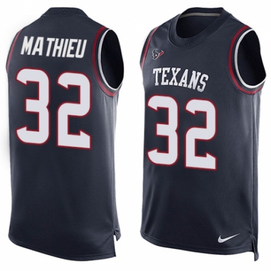 Men's Nike Houston Texans #32 Tyrann Mathieu Limited Navy Blue Player Name & Number Tank Top NFL Jersey - Ujersey