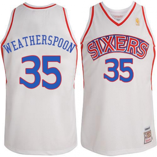 Men's Adidas Philadelphia 76ers #35 Clarence Weatherspoon Authentic White Throwack NBA Jersey - Ujersey