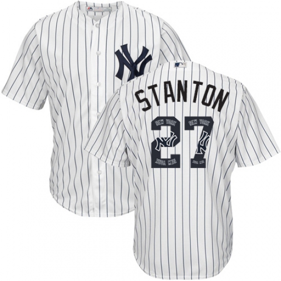 Men's Majestic New York Yankees #27 Giancarlo Stanton Authentic White Team Logo Fashion MLB Jersey - Ujersey