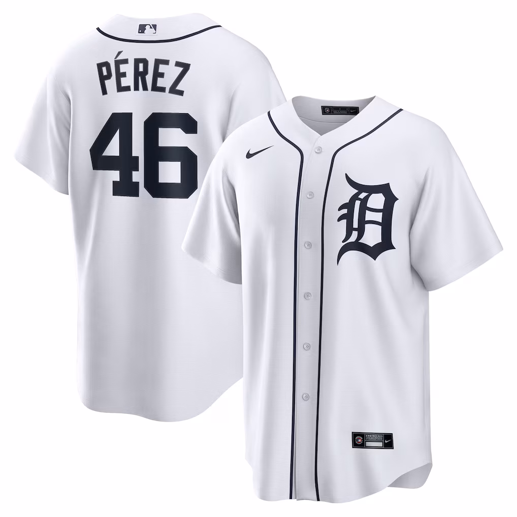 Men's Detroit Tigers Wenceel Pérez Nike White Home Replica Jersey