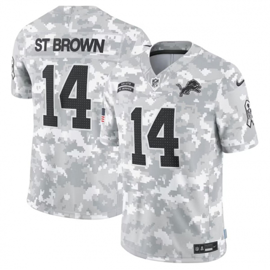 Men's Detroit Lions #14 Amon-Ra St. Brown 2024 Arctic Camo Salute To Service Limited Stitched Football Jersey - Ujersey