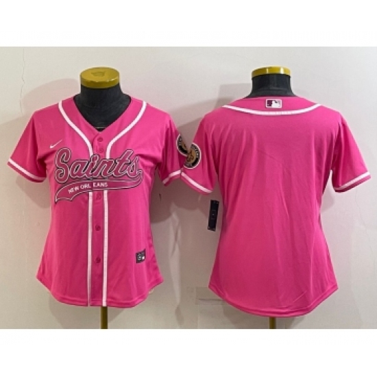 Women's New Orleans Saints Blank Pink With Patch Cool Base Stitched Baseball Jersey - Ujersey