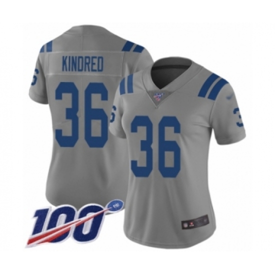 Women's Indianapolis Colts #36 Derrick Kindred Limited Gray Inverted Legend 100th Season Football Jersey
