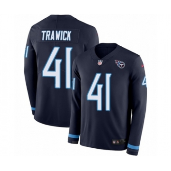 Men's Nike Tennessee Titans #41 Brynden Trawick Limited Navy Blue Therma Long Sleeve NFL Jersey - Ujersey