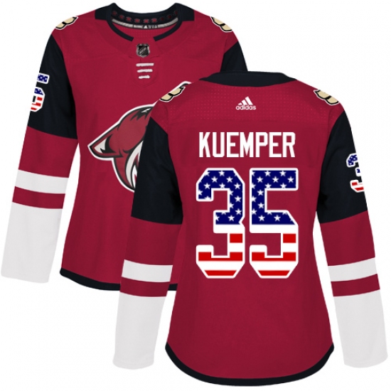 Women's Adidas Arizona Coyotes #35 Darcy Kuemper Authentic Red USA Flag Fashion NHL Jersey - Ujersey