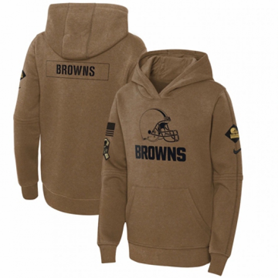 Youth Cleveland Browns Nike Brown 2023 Salute to Service Club Fleece Pullover Hoodie - Ujersey