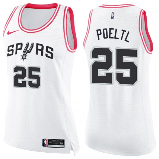Women's Nike San Antonio Spurs #25 Jakob Poeltl Swingman White Pink Fashion NBA Jersey - Ujersey