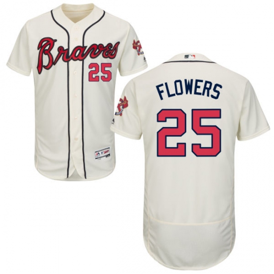 Men's Majestic Atlanta Braves #25 Tyler Flowers Cream Alternate Flex Base Authentic Collection MLB Jersey - Ujersey