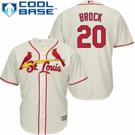 Men's Majestic St. Louis Cardinals #20 Lou Brock Replica Cream Alternate Cool Base MLB Jersey - Ujersey