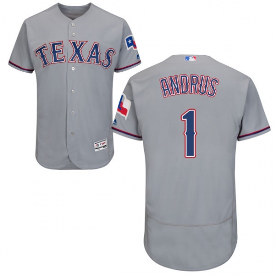 Men's Majestic Texas Rangers #1 Elvis Andrus Grey Road Flex Base Authentic Collection MLB Jersey - Ujersey