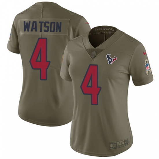 Women's Nike Houston Texans #4 Deshaun Watson Limited Olive 2017 Salute to Service NFL Jersey - Ujersey