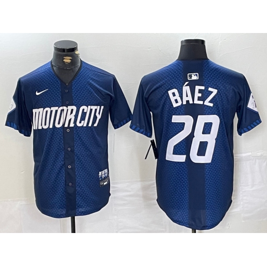 Men's Detroit Tigers #28 Javier Baez 2024 Navy City Connect Cool Base Limited Stitched Jersey - Ujersey