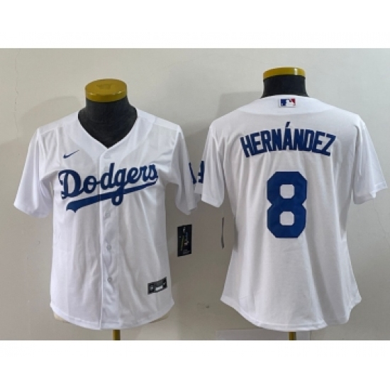 Women's Nike Los Angeles Dodgers #8 Kike Hernandez White Stitched Cool Base Jersey - Ujersey