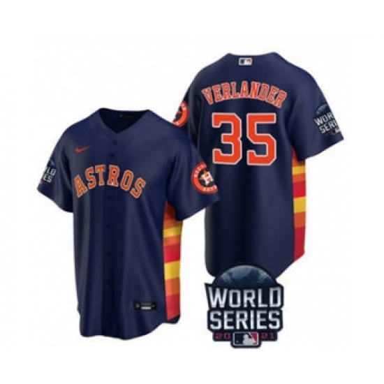 Men's Houston Astros #35 Justin Verlander 2021 Navy World Series Cool Base Stitched Baseball Jersey - Ujersey